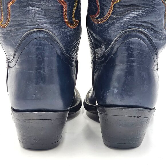 Vintage 1970s CUTTER BILL Cowgirl Boots 6B Navy Rainbow Leather Butterfly Cowboy - Picture 9 of 16